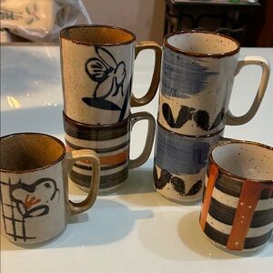 Set of 6 vintage Handcrafted Ceramic stoneware Mug Set Japan bird bee